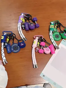 Fitness-Themed Woven Rope Keychain, Stylish Keychain, With Dopamine-Boosting Color-Blocking Sports Style, Featuring Mini 3d Kettlebell, Dumbbell, Shaker Cup Pendants. Perfect For Everyday Backpack Decoration, Couple Gifts, Or Key Storage