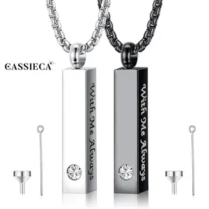 CASSIECA 2-Pcs Unisex Daily Cremation Urn Necklace, Black Silver Stainless Steel Memorial Bar Pendant, Keepsake Jewelry for Storing Loved Ones' Ashes SummerVibes