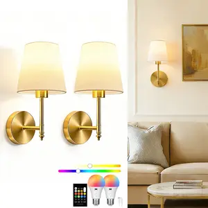 [Upgraded Capacity] 2000mAh Wall Lamp with Remote-Controlled RGB Dimmable Bulb, USB Charging For Bedrooms, Living Rooms, Modern Interior Decor Lighting Fixture, Modern Mood Lighting, Home Decor Light, Modern Night Lights, Dimming Lighting, 2-Piece