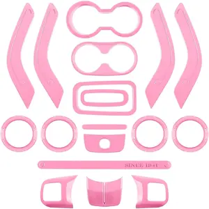 Pink Interior Trim Kit for Jeep Wrangler JK JKU (2011-2018 4Door) – 18 PCS Full Set for Steering Wheel, Door Handle, Air Vent & Cup Holder