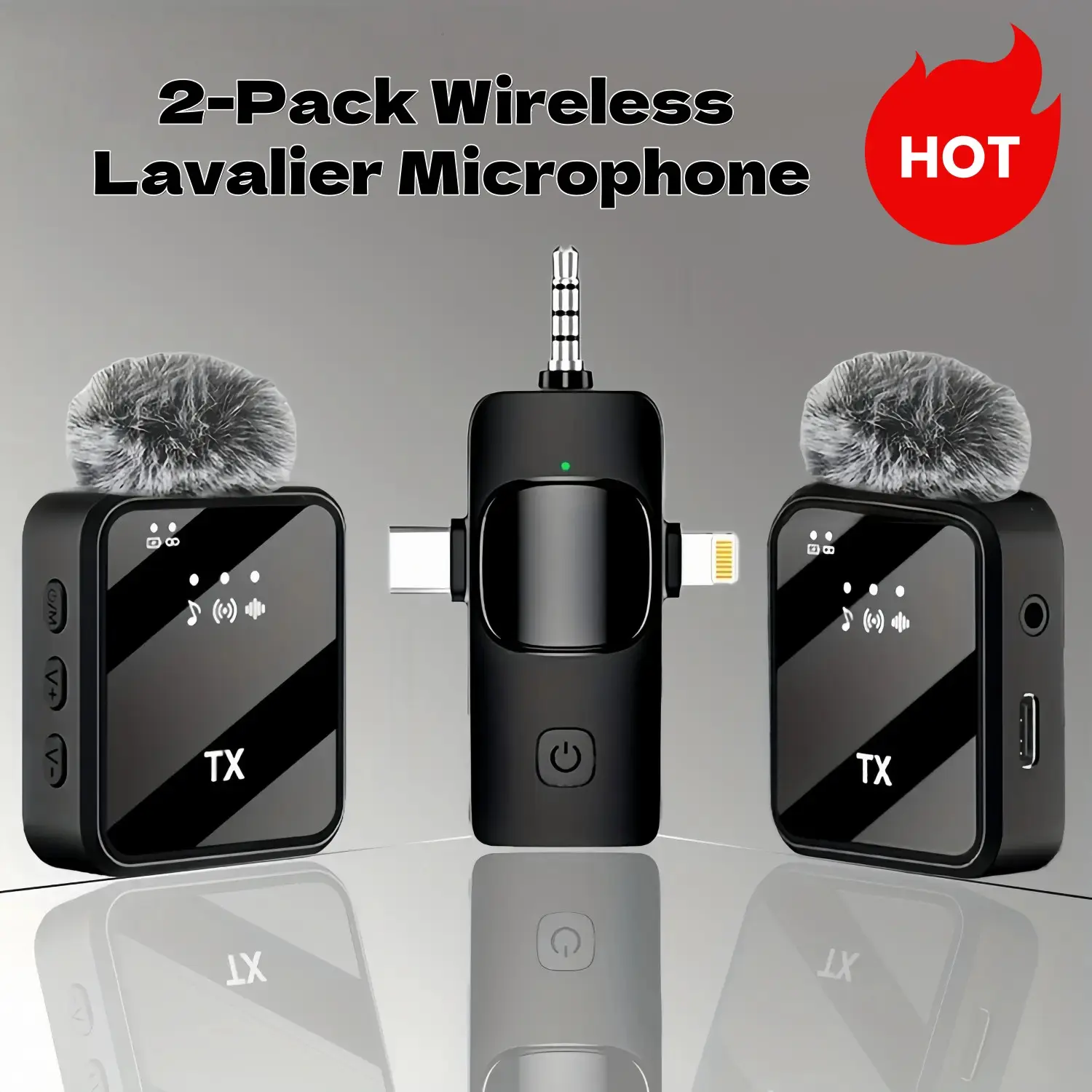 2-Pack Wireless Lavalier Microphone,for iPhone/Android/Camera, 328ft Transmission, 18H Battery Life, Mini Microphone for Record Interview, Vlogs, YouTube