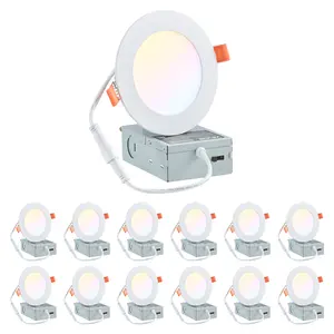 VEVOR 12 Pack 4 Inch LED Recessed Ceiling Light,  5CCT, Ultra-Thin Canless Wafer Downlight with Junction Box, 2700K/3000K/3500K/4000K/5000K Selectable, 800 LM High Brightness 9W 120V, for Home Lighting