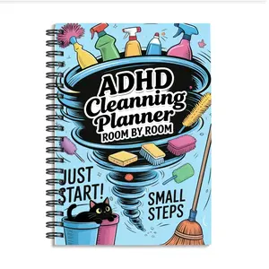 1PC Comfortable Home Relaxation Spiral Notebook with Fun Cleaning Schedule and Checklist - ADHD Theme, Suitable for Housework, Office, and Personal Organization, Weekly Planner | Fun Cover Design | Durable Spiral Binding, Cleaning Book
