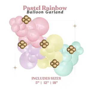 Pastel Rainbow Balloon Garland Dreamy Look for Baby Showers Bridal Shower Classy Touch Muted Color Includes Sizes 5" 12" 18" Premium Quality Eco-Friendly Latex