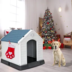 Pet Republic 34-in Large Waterproof Plastic Outdoor Dog House - Elevated Floor Kennel Shelter with Waterproof Roof, Ventilation, Dry Protection, Thermal Control - Blue
