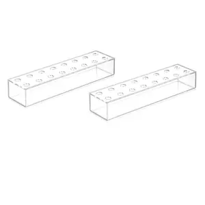 2-Pack Transparent Acrylic Rectangular Vases, 15.7 Inches Long, 16-Hole Floral Centerpieces for Dining Table, Home Decor, Wedding Decor, Flower, Decorative Flower Vase