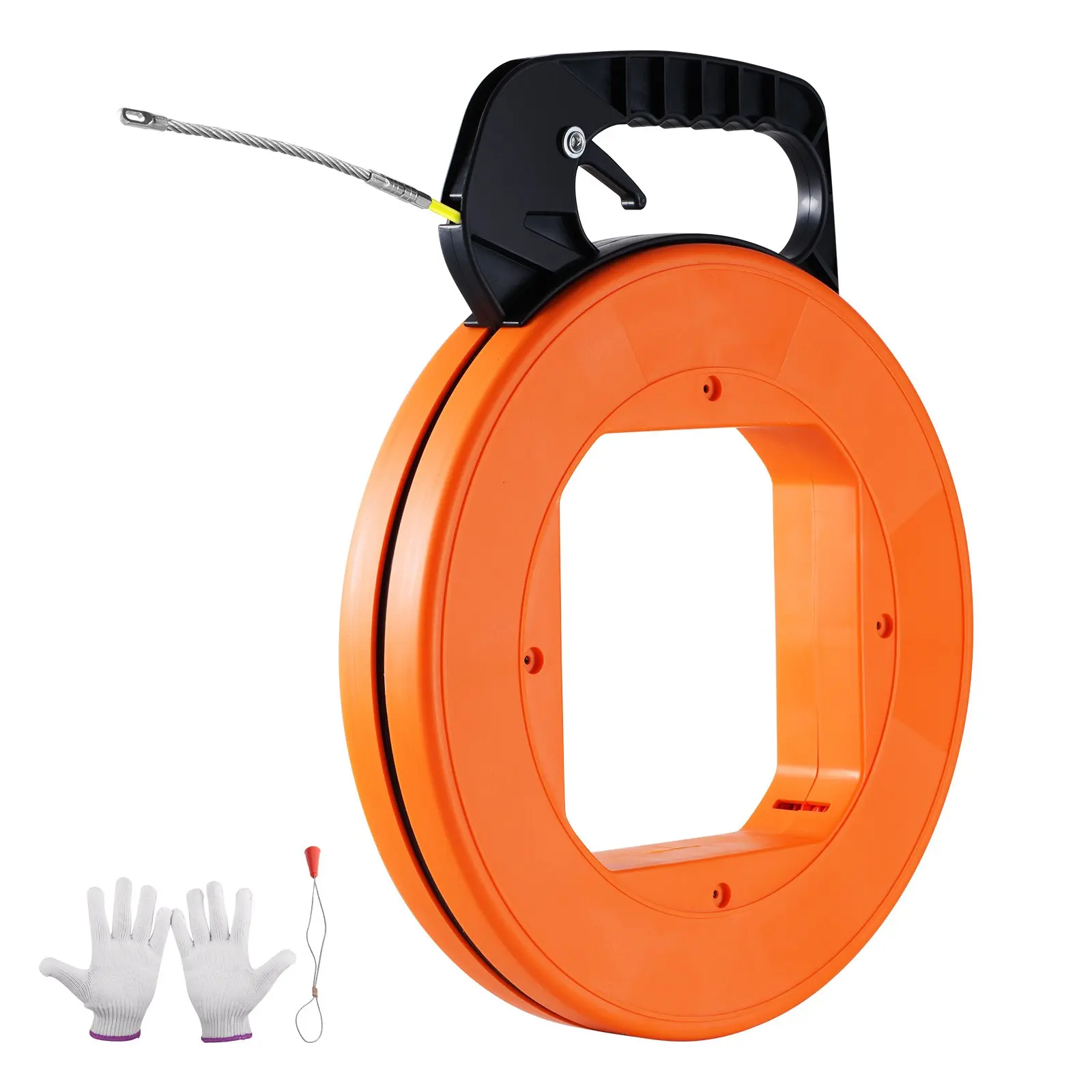 【DealsForYouDays】VEVOR Fiberglass Cable Puller Tool, 200 ft 3/16 in Diameter Non-Conductive Easy-to-Use Tool, 5.07 lbs with Optimized Housing, Handle, Impact-Resistant Protection, Bonus Accessories for Wall & Electrical Conduit, Boosts Productivity