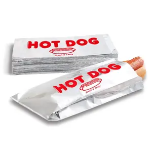 Foil Hot Dog Wrappers Foil Laminated Paper Bags  9" x 3.5" 25 Pack Insulated Grease Resistant Hot Dog Sleeves Disposable Bulk Hot Dog Bags for Carnival Party Food Cart Concession Stand Party Supplies