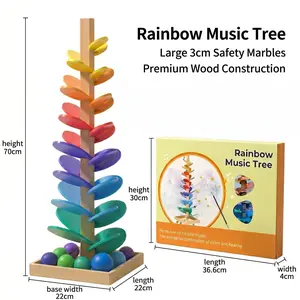 Rainbow Music Tree Wooden Marble Run Toy with Large 3cm Safety Marbles, Montessori Sensory Sound Tree Educational Toy for Kids #TikTokMadeMeBuyIt