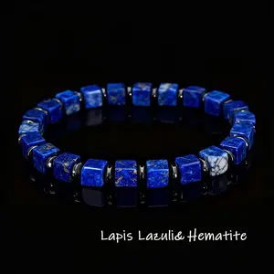 A+ Lapis Lazuli Hematite Bracelet, 6mm Blue Gemstone Tibetan Beaded Stretch Bracelet, Spiritual Healing Handmade Bracelet