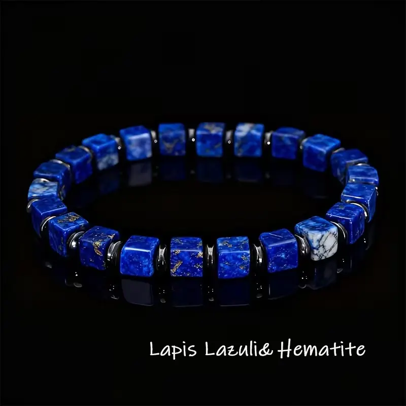 A+ Lapis Lazuli Hematite Bracelet, 6mm Blue Gemstone Tibetan Beaded Stretch Bracelet, Spiritual Healing Handmade Bracelet