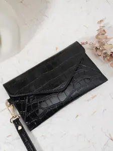 Women's Solid Color Crocodile Embossed Envelope Clutch, Fashionable Multi-functional Daily Handbag, Casual Versatile Handbag with Same Color Wristband