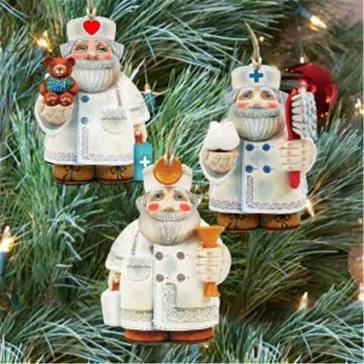 G.DeBrekht 8100013S3 Handmade Durable Christmas Appreciation Santa Wooden Ornaments, Set of 3, 5" x 5" x 0.25", Festive Home Decor Gift, Holiday Decoration, Garden Decor