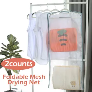 2 Counts Hanging Pillow Drying Rack Net, Transparent Large Capacity Mesh Bags for Outdoor/Indoor Clothes Drying