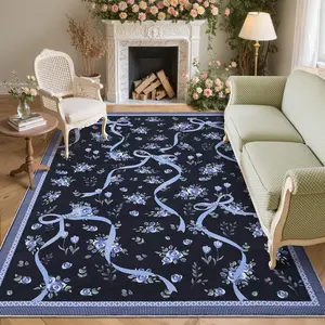 GARVEE Blue Modern Bowknot Printed Area Rug for Bedroom, Living Room, Bathroom - Soft, Low Pile, Washable, Foldable, Non-Shedding Carpet, 5x7 ft, Indoor Room Decor