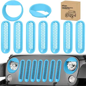 Niligft Grill Inserts fit for Jeep Wrangler Front Grille Mesh Inserts & Headlight Cover Set for JK JKU Unlimited Sports Sahara Freedom Rubicon 2007-2018 Clip-in Trim Exterior Accessories Blue 9 Pcs