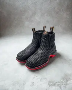 BASKET WEAVE BLACK RED BOTTOMS | MEN SQUARE TOE WESTERN BOTIN WORK