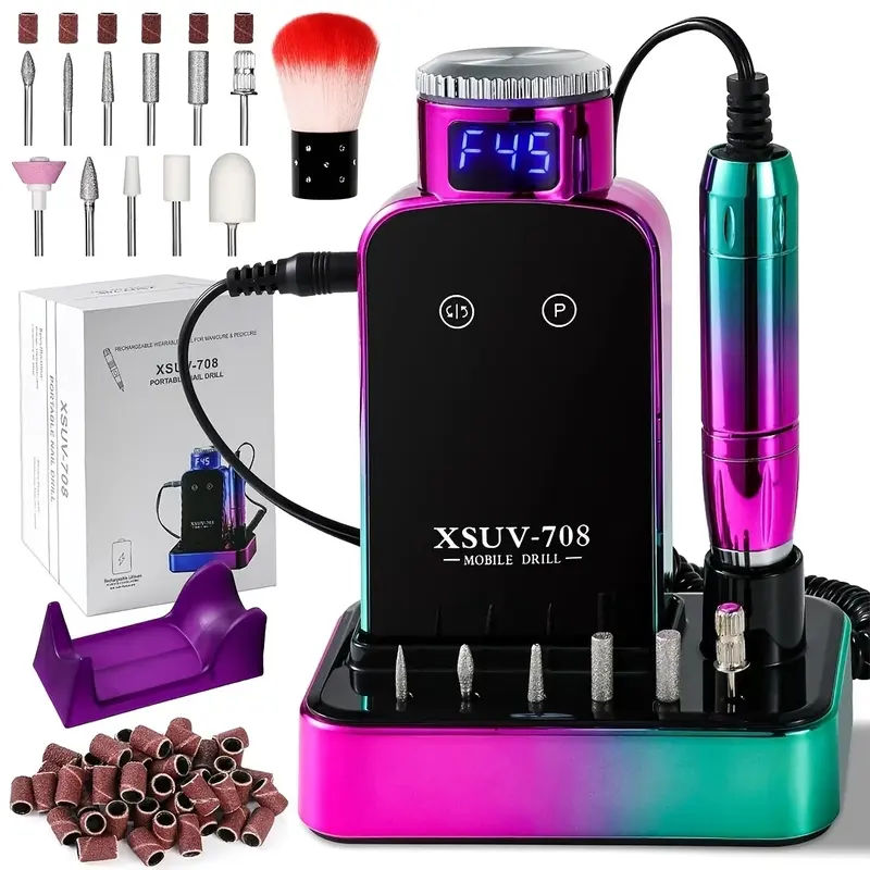 Cordless Rechargeable 45000RPM High-Speed Compact Electric Nail Drill E-File with Batteries, Efficient Filing Nail Care Tool for Salon/Home Acrylic/Gel Manicure, Pedicure, Shaping, Cuticle Care
