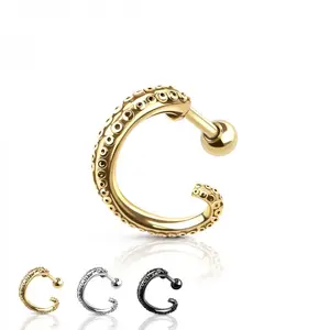 16G Kraken Barbell Stud • Ear Cuff Barbell • Screw In Labret • Conch Hoop • Octopus Tentacle • Cartilage Piercing • Tragus • Helix • Lobe