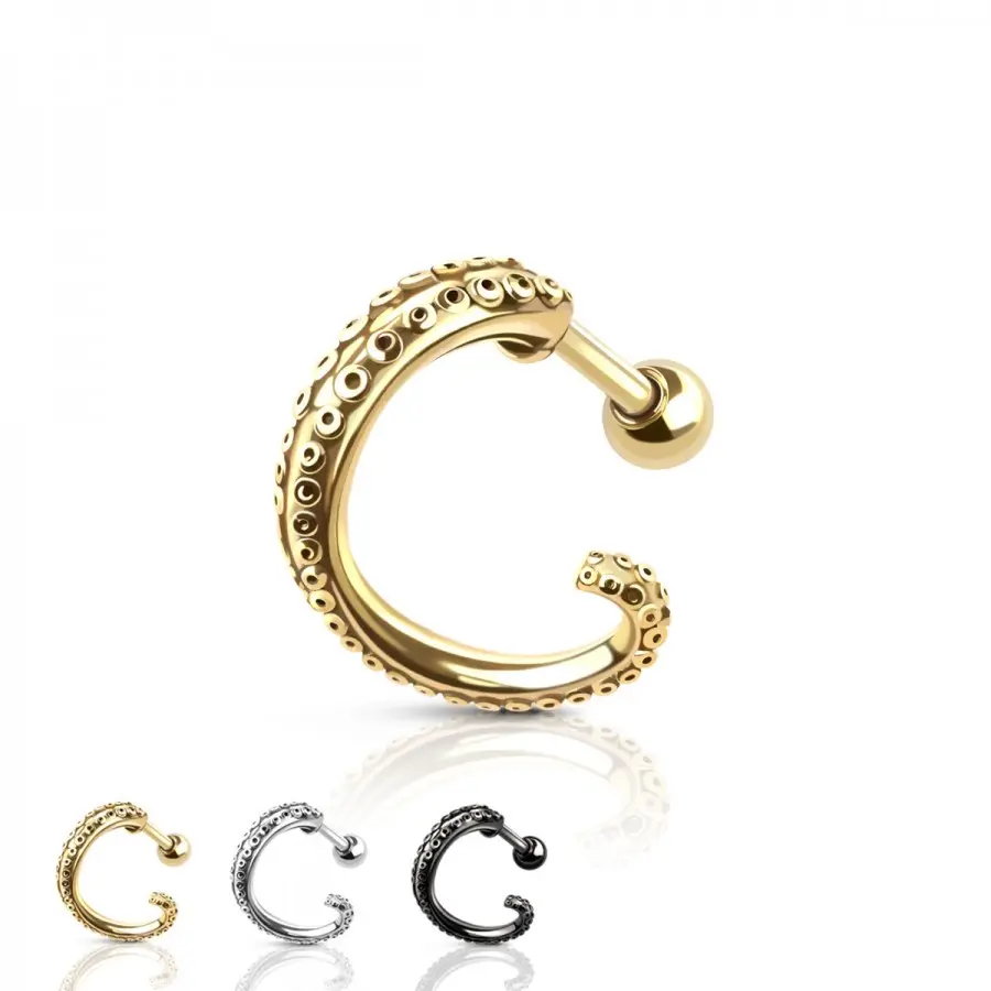 16G Kraken Barbell Stud • Ear Cuff Barbell • Screw In Labret • Conch Hoop • Octopus Tentacle • Cartilage Piercing • Tragus • Helix • Lobe
