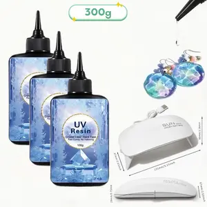 Handcraft UV resin kit, including 300g UV resin and a UV resin curing lamp, transparent, hard, low-viscosity, and shrink-free, ideal for making pendants, charm necklaces, jewelry casting, silicone molds, Diy Craft Embellishments