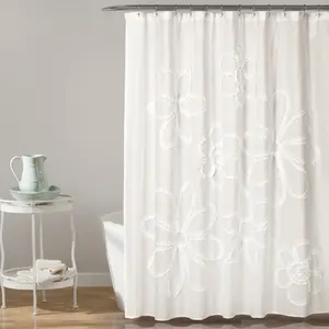 Lush Decor Ruffle Flower Shower Curtain - Floral Design, Lightweight, Minimalist & Traditional Style, Ideal for Home Decor