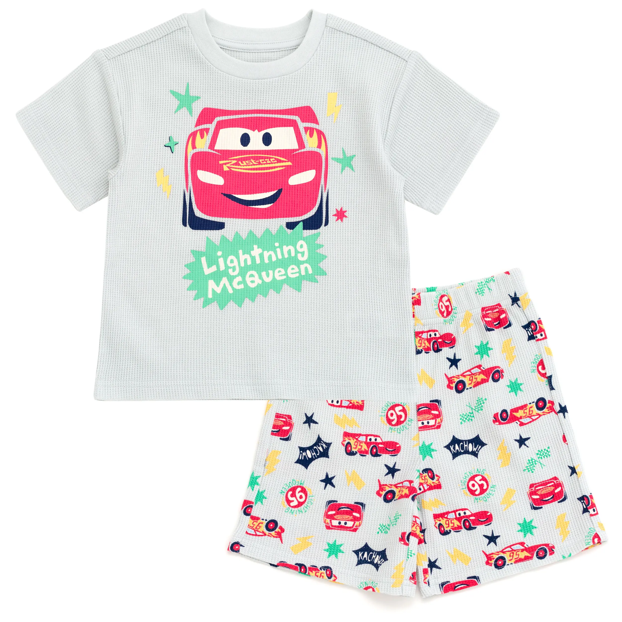 Disney Pixar Boys' 2-Piece Casual Wear Tee & Elastic Waist Shorts Set, Relaxed Fit Polyester Blend, Toddler to Little Kid (3t), Playful Look, Cpsia Safe, 2T, 3 - 4 Years, Racing Print, All Over Print, Cotton, Graphic, 4T