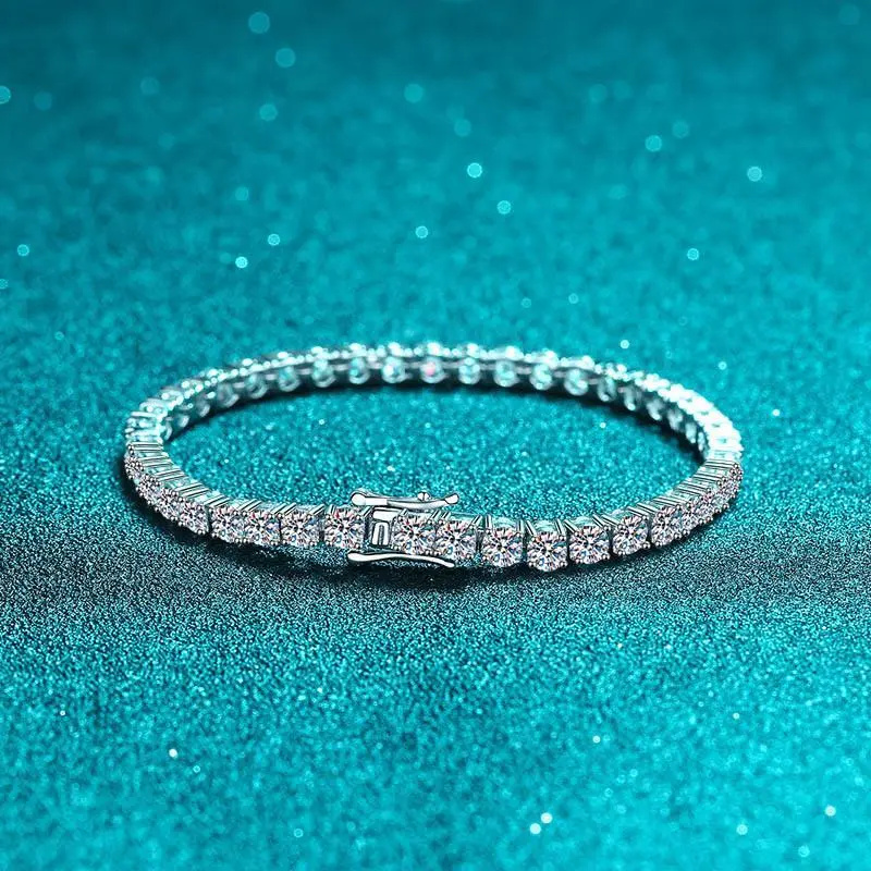 Women's S925 Sterling Silver Moissanite Tennis Link Bangle, 2-6mm Stone Size, Wedding Jewelry, Holiday Gift