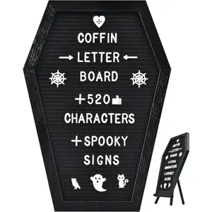 Coffin Letter Board-520 Characters - Spooky Halloween Characters - with Wooden Stand and Canvas Bag - 16x11 In - Felt Message Board for Home Office Halloween Supplies & Decor (Black)