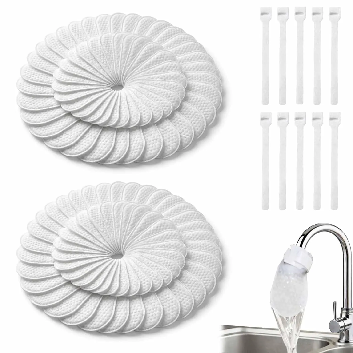 60/120 ack Faucet Filter Cotton Bag, Universal Faucet Filter Bag, All the Scale, Sand, Sediment, Easy to Remove & Replace, Faucet Sediment Filter, for Kitchen Shower Faucets, Bathroom Sink (120pcs)