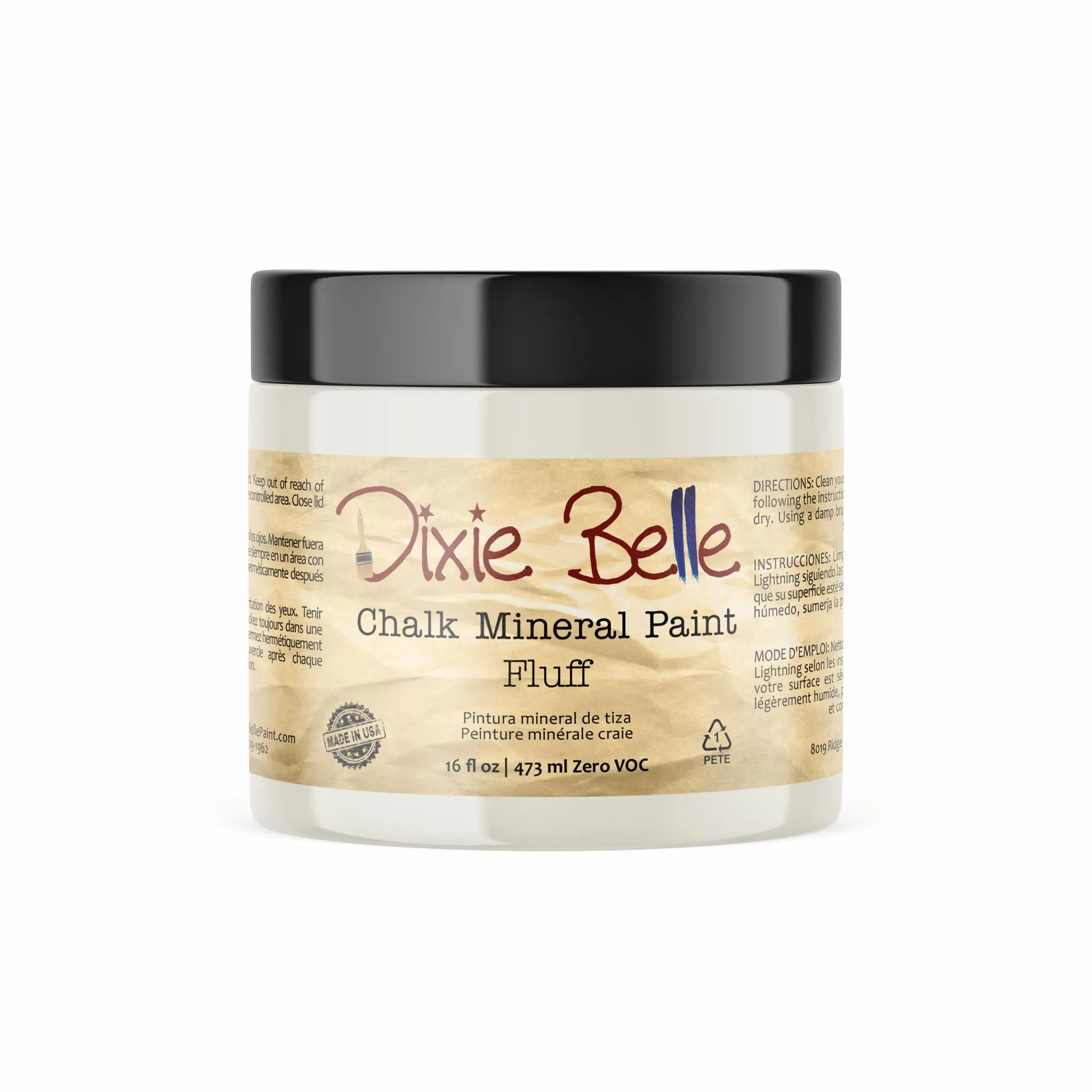 Dixie Belle Paint Company Chalk Finish Furniture Paint | Fluff (16oz) | Matte Soft White Chic Chalk Mineral Paint | DIY Furniture Paint | Made in the USA