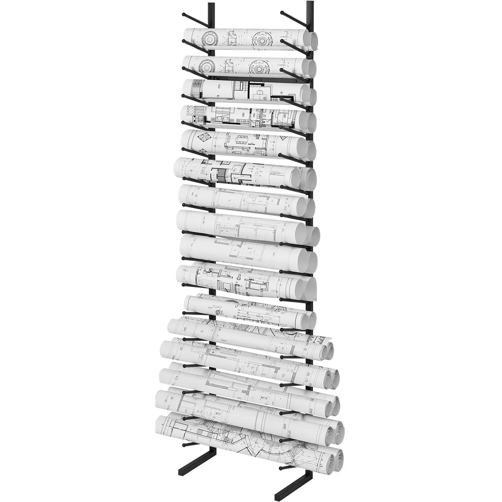 VEVOR Blueprint Storage Rack,  Hanging Poster Display Rack 16-Tier, Vertical Blueprint Roll File Holder 2 Rolls/tire, Roll File Storage Rack for Blueprint Map Poster