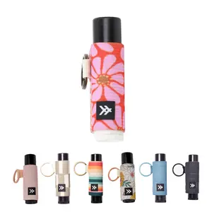 Thread® Elastic Lip Balm Holder Keychain - Sand, Durable Tight Knit Fabric, Built-in Keyring, Slim Profile, Patent D982,896