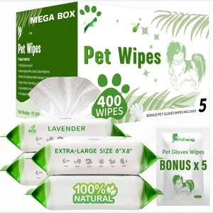 400 Dog Wipes for Paws and Butt Ears Eyes | Organic Pet Wipes for Dogs | Lavender Scented Dog Wipes Cleaning Deodorizing | Extra Thick Paw Wipes for Dogs Cats Pets | Bonus Glove Wipes Included