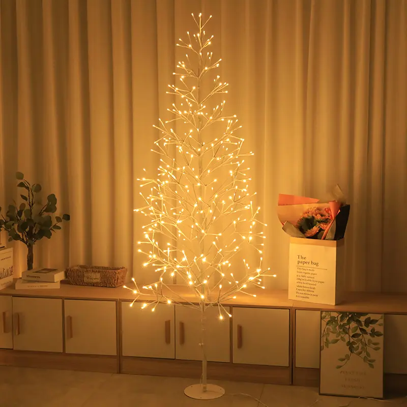 4-inch/5-foot/6-foot Christmas Decorative White Artificial Gift Tree LED Floor Lamp 8 Warm White Light Modes Ideal for Home Weddings, Birthdays, Parties, Holidays, Proposals, Anniversaries, Halloween, Thanksgiving, and More