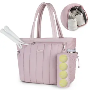 Movker Quilted Tennis Tote Bag – Fits 2-4 Rackets & 15.6" Laptop, with Shoe Compartment & Wet Pocket, Overnight Sports Duffel for Gym, Weekend & Tournament