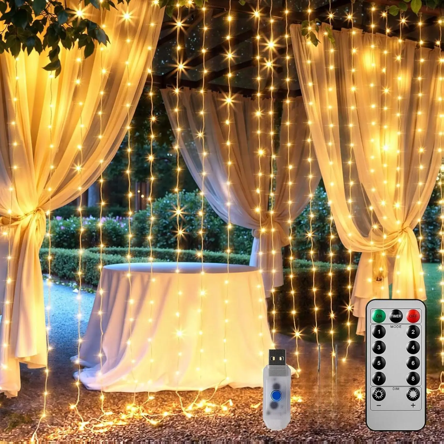 [New deal] - 300 LED Curtain String Lights, 9.8 FT Hanging Fairy Lights with Remote, 8 Modes, Waterproof Window Lights for Bedroom Backdrop Wedding Outdoor Party Christmas Decorations(Not Connectable)