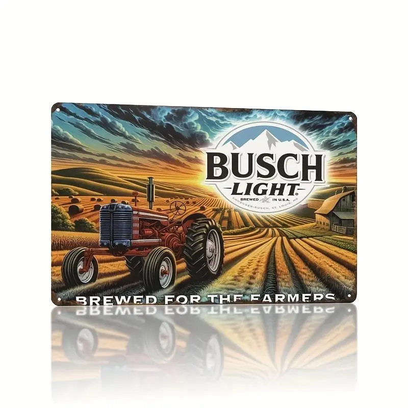 Busch Light Vintage Tractor Metal Tin Sign - Rustic Farmhouse Home Decor Products, Lightweight Vibrant Country Boho Iron Wall Hanging Plaque, 7.9x11.9in, Round Corners, Pre-drilled Hang, Weather-resistant, Universal Decor for Home, Bar
