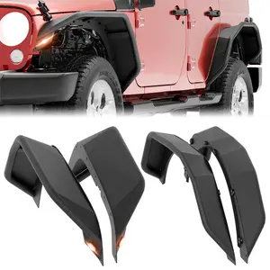 【Yzona】Tubular Front and Rear Fender Flares Compatible with 2007-2018 Jeep Wrangler JK JKU Unlimited (2/4 Doors), 4-Piece Heavy Duty Steel Off-Road Mud Guards Kit with Turn Signal Lights