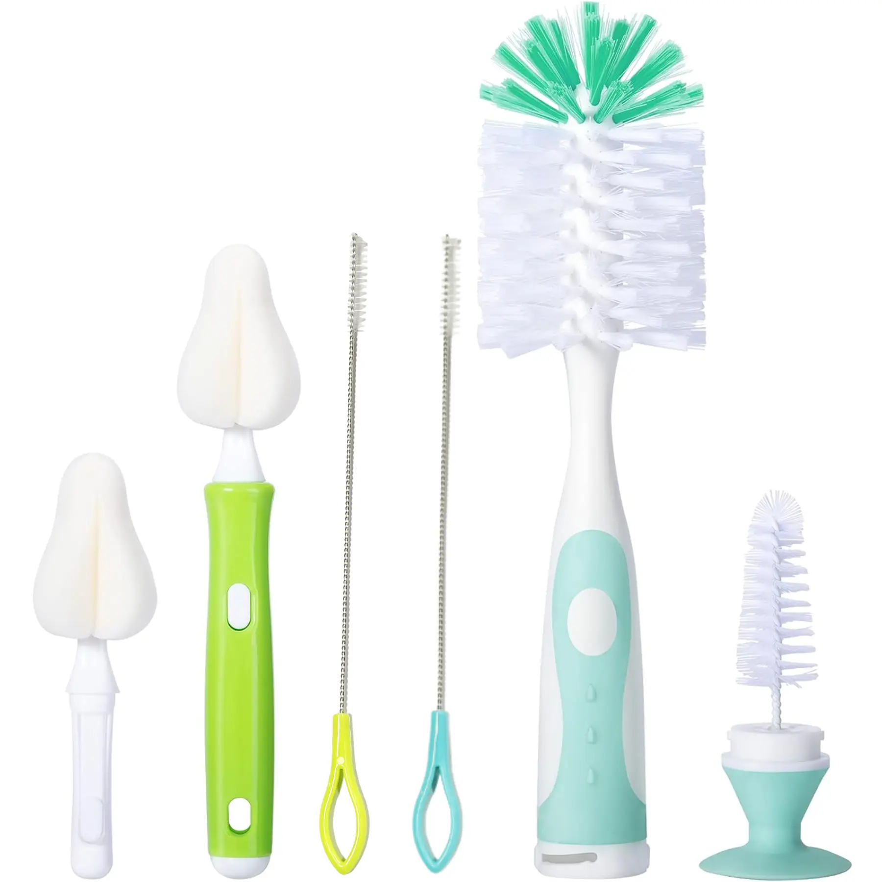 6 pcs bottle cleaning brush set, including long handled bottle brush, nipple brush, straw brush, suitable for bottles, nipples, straw cups, easy to rinse