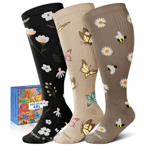 Wide Calf Compression Socks for Women - 3-Pair Plus Size 20-30mmHg Ankle Support Easy on off Socks for Travel Nurse