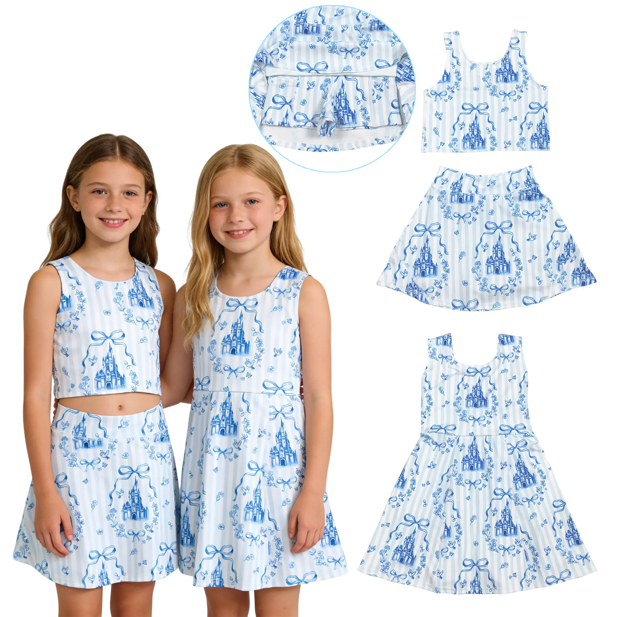 Kids' Athletic Princess 2-Piece Summer Sports Set, Clothes Kids for Girls, Floral Print Playful Girl's Sportswear with 5% Spandex Flex