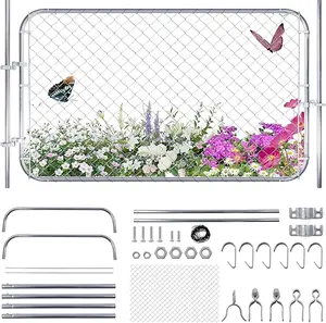 #MemorialDaySale Galvanized Steel Chain Link Fence Gate with Post, 48x72 in Outdoor Security Mesh, Adjustable Size Panel, Tool-Free Install, Fits 2-6 ft W x 7 ft H Garden Farmyard Fence Openings