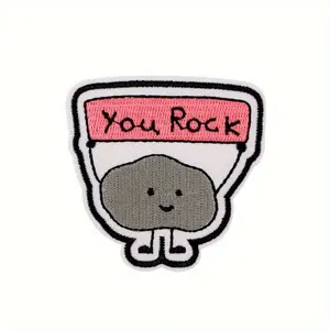 2pcs Vibrant "You Rock" Cartoon Character Iron-On Embroidered Applique Patch - Durable Adhesive Sew-On Fabric Badge for Personalized Clothing, Hats, and T-Shirts - Easy to Apply, Long-Lasting, and Machine Washable