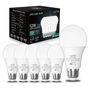 12W LED Light Bulbs 100 Watts Equivalent,1200 Lumen Standard LED Bulb,A19 E26 Base 2700K / 6000K Non-Dimmable, 6 Pack