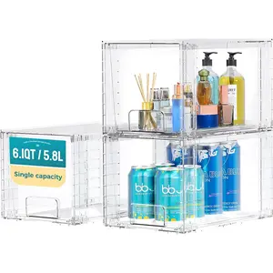 NEW Large Stackable Storage Drawers 3 Pack, Clear Acrylic Organizer with Handles, BPA Free Food Storage Containers, Kitchen Cabinet Pantry, Fridge, Under Sink Organization (Total Capacity 18.3QT)