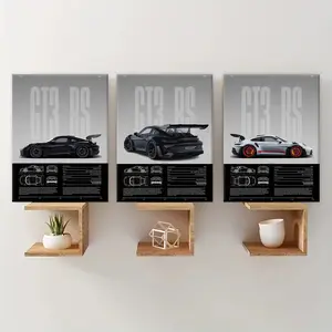 3 Counts Wooden Framed Canvas, Porsche GT3 RS Series Poster, Exquisite Fashion Poster, Modern Art, Abstract Design, Modern Minimalist Design Wall Art for Living Room, Waterproof Artwork, Ideal Gift for Family