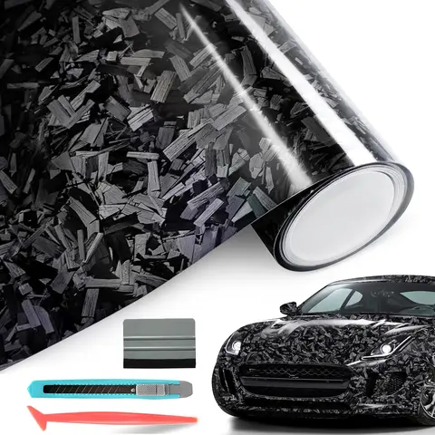 60" x 20inch (20''x 5ft )Large Size 7D Super Glossy Black Froged Carbon Fiber Vinyl Wrap - Anti-Wrinkle, Air Release Wrap Vinyl - DIY Decals Self Adhesive Car Vinyl Sticker for Interior/Exterior Decoration