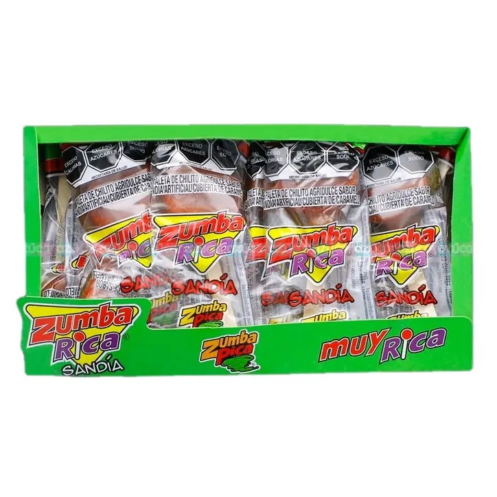 Zumba Rica Chili Powder Lollipop Covered with Caramel (12 Pieces) - Snack Candy