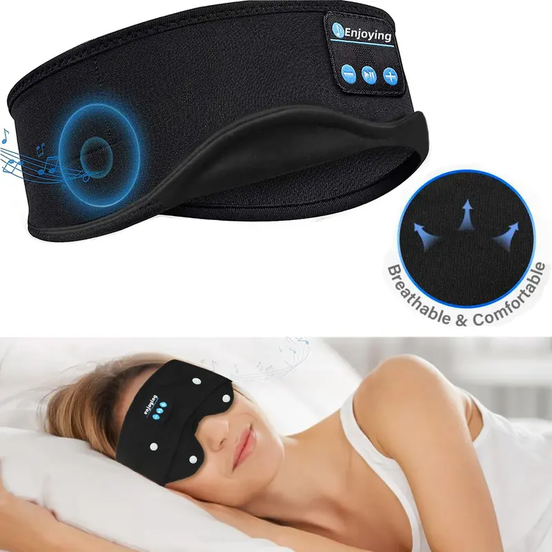 2-in-1 Adjustable Magnetic Wireless Headband Headphones - Sleep Mask with Bluetooth Speakers, HD Stereo Audio, Ergonomic Felt Build, 10H Playing Time, 2-2.5H Charging Time, One Size for Side Sleepers, Ideal for Sports & Walking, Great Gift
